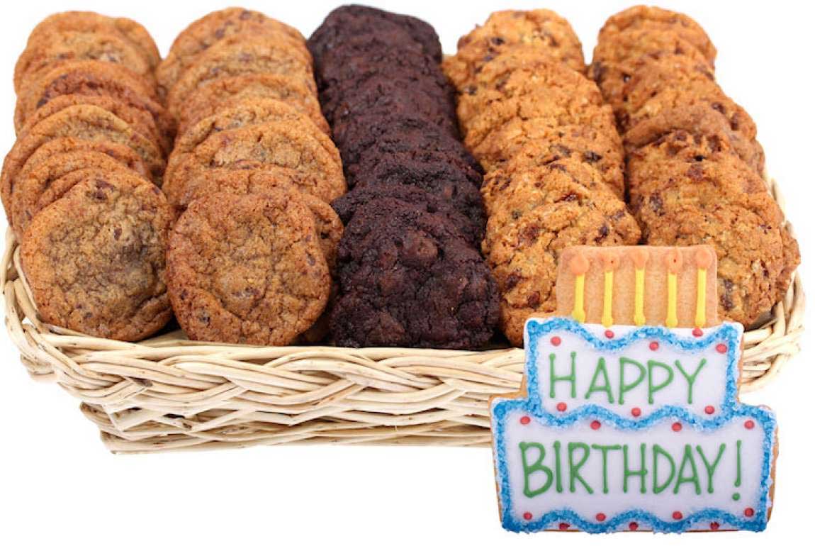 Happy birthday gift basket of mini cookies